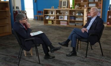 President Joe Biden speaks during an interview with ABC News anchor George Stephanopoulos in Madison