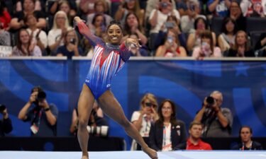 Simone Biles competes in the floor exercise on Day Four of the 2024 U.S. Olympic Team Gymnastics Trials at Target Center on June 30 in Minneapolis