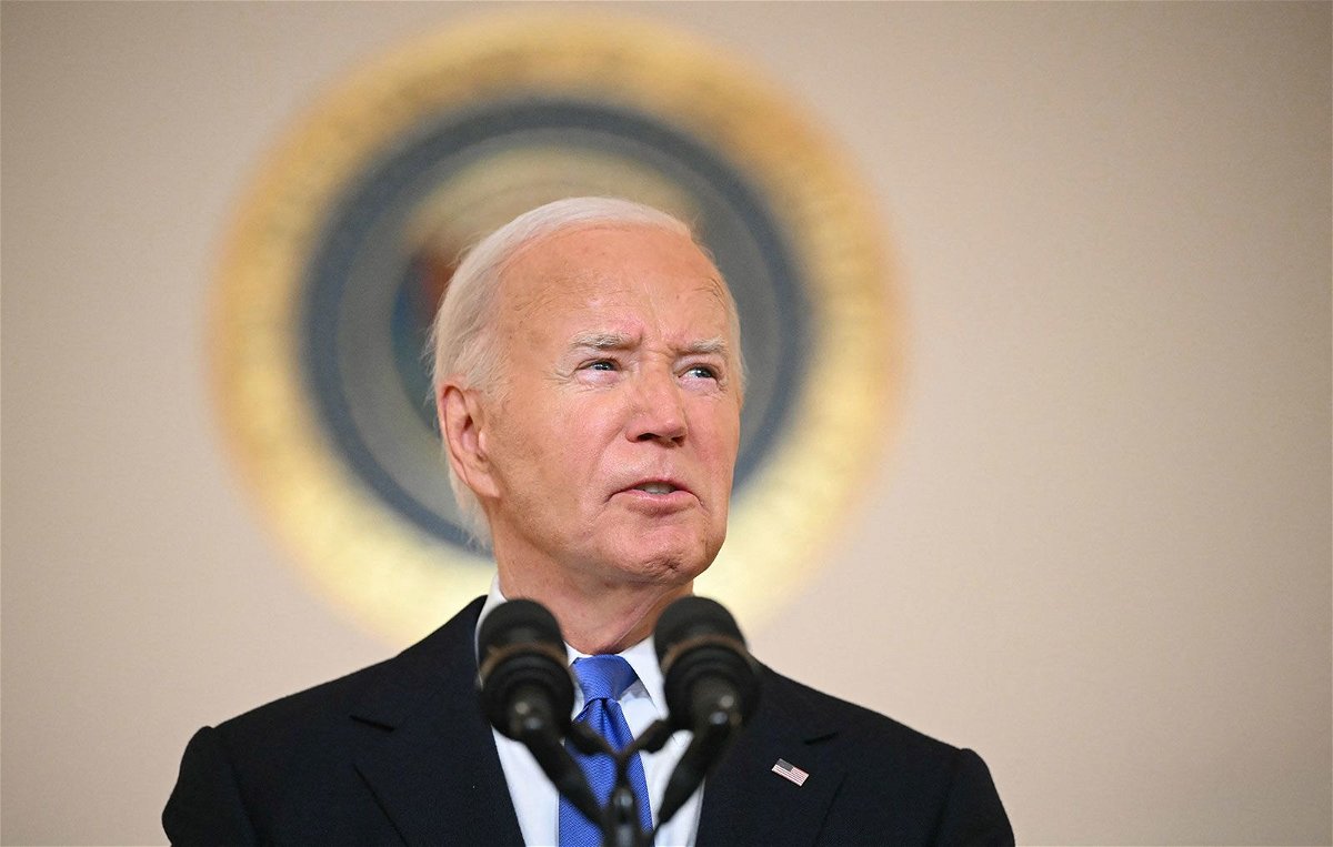 <i>MANDEL NGAN/AFP/AFP via Getty Images via CNN Newsource</i><br/>US President Joe Biden delivers remarks on the Supreme Court's immunity ruling at the Cross Hall of the White House in Washington