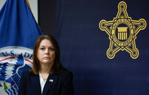US Secret Service Director Kimberly Cheatle looks on during a press conference at the Secret Service's Chicago Field Office on June 4.