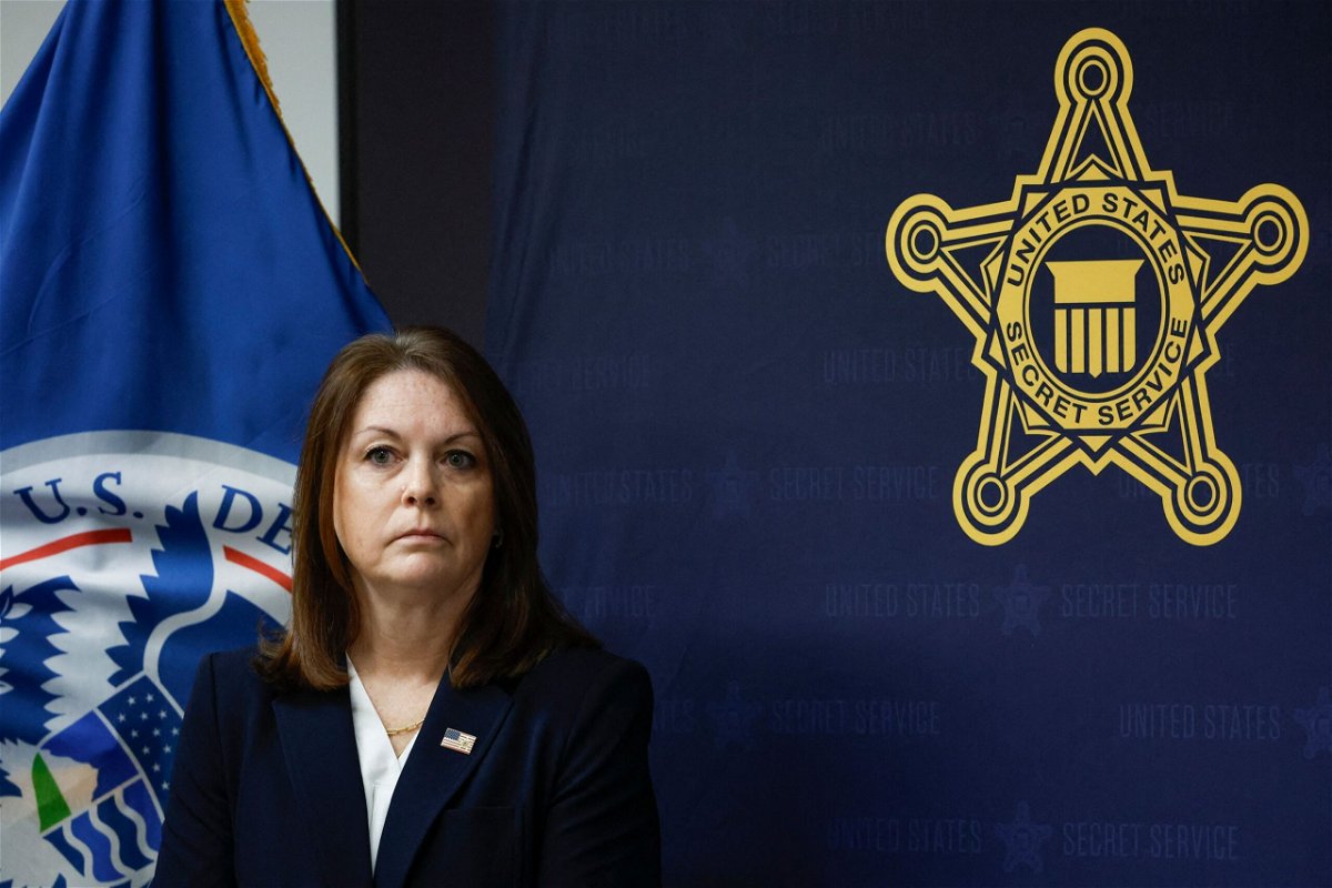 <i>Kamil Krzaczynski/AFP/Getty Images via CNN Newsource</i><br/>US Secret Service Director Kimberly Cheatle looks on during a press conference at the Secret Service's Chicago Field Office on June 4.