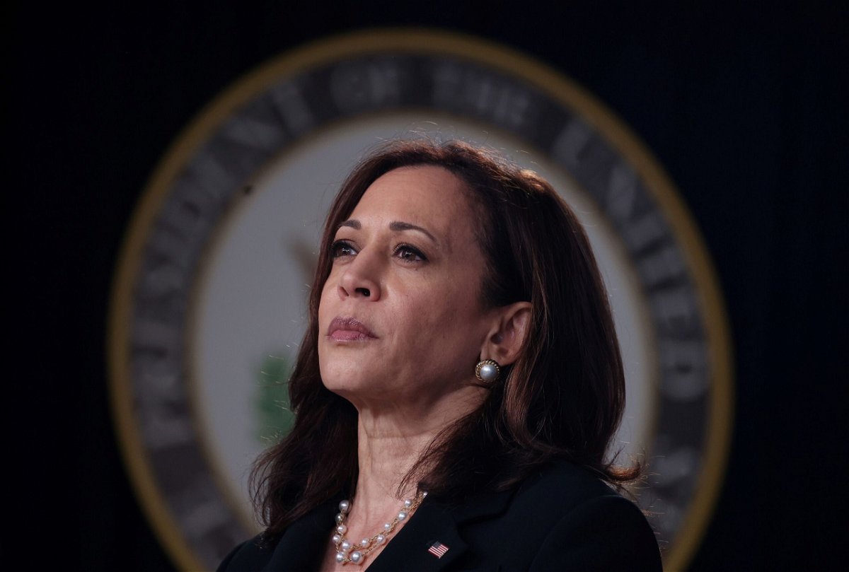 <i>Evelyn Hockstein/Reuters via CNN Newsource</i><br/>Vice President Kamala Harris attends an infrastructure event addressing high speed internet in the Eisenhower Executive Office Building's South Court Auditorium at the White House in Washington
