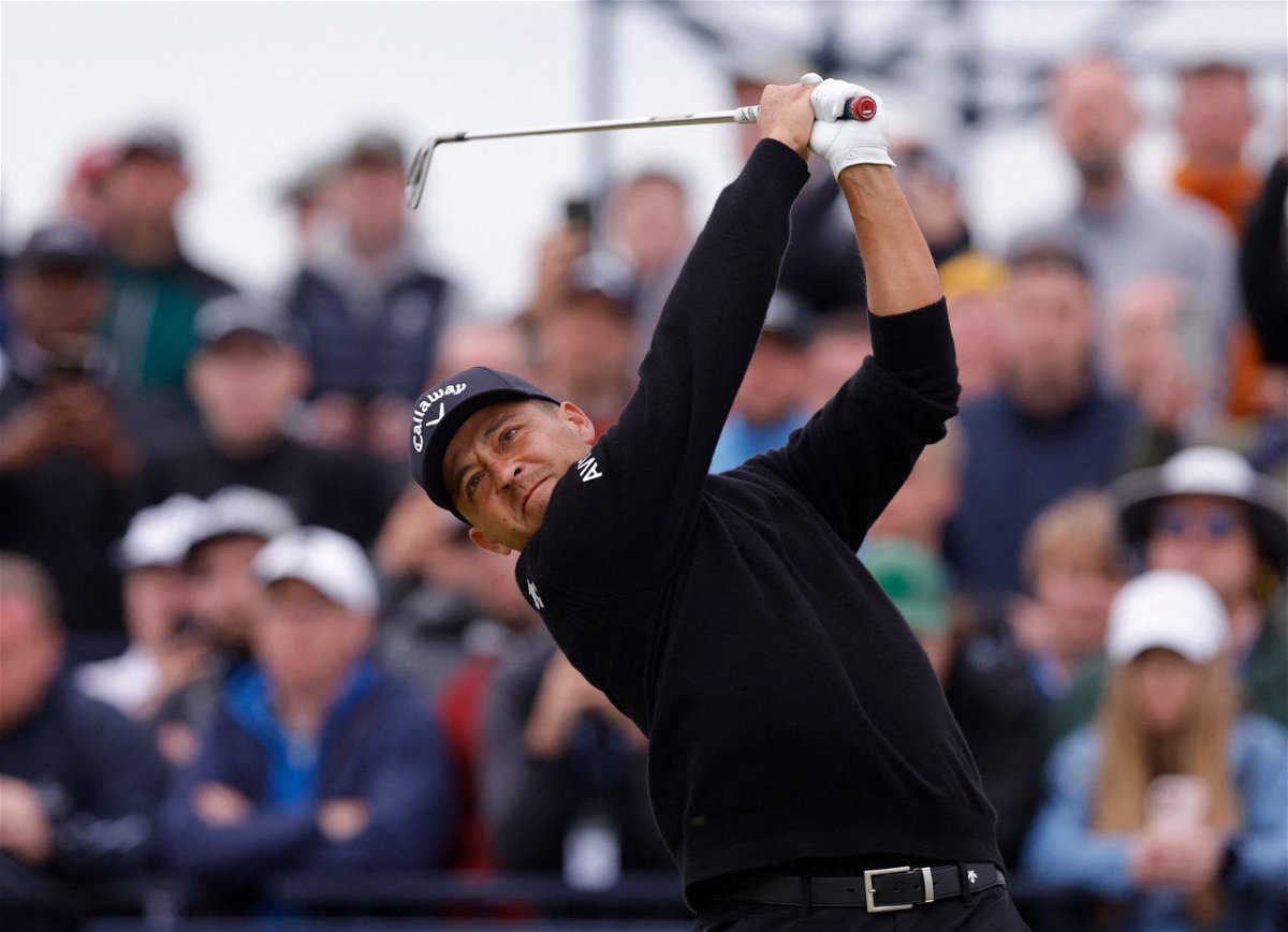 <i>Andrew Couldridge/Reuters via CNN Newsource</i><br/>Xander Schauffele hits his tee shot on the 17th hole during the final round of the 2024 Open Championship in Troon