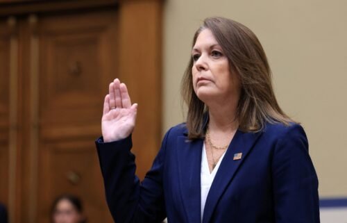 US Secret Service Director Kimberly Cheatle is sworn in during a House of Representatives Oversight Committee hearing on the security lapses that allowed an attempted assassination of Republican presidential nominee Donald Trump