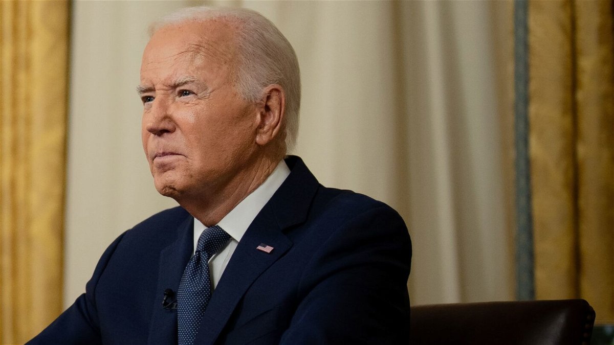 <i>Erin Schaff/Pool/Getty Images via CNN Newsource</i><br/>President Joe Biden delivers a nationally televised address from the Oval Office of the White House on July 14.
