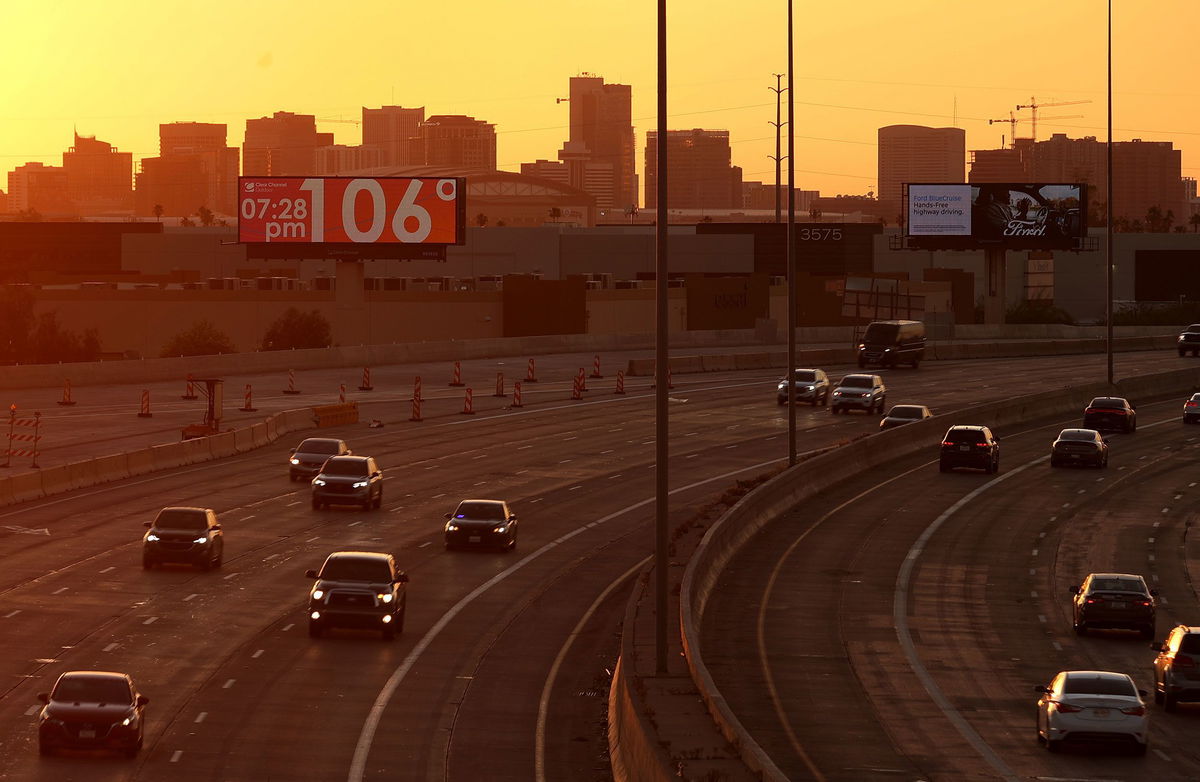 <i>Justin Sullivan/Getty Images via CNN Newsource</i><br/>Phoenix is currently experiencing its hottest start to summer on record. A billboard shows the temperature in Phoenix on June 5.