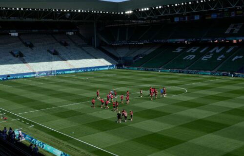 Canada's women's soccer team trains at the Geoffroy-Guichard Stadium in Saint-Étienne ahead of the 2024 Summer Olympics