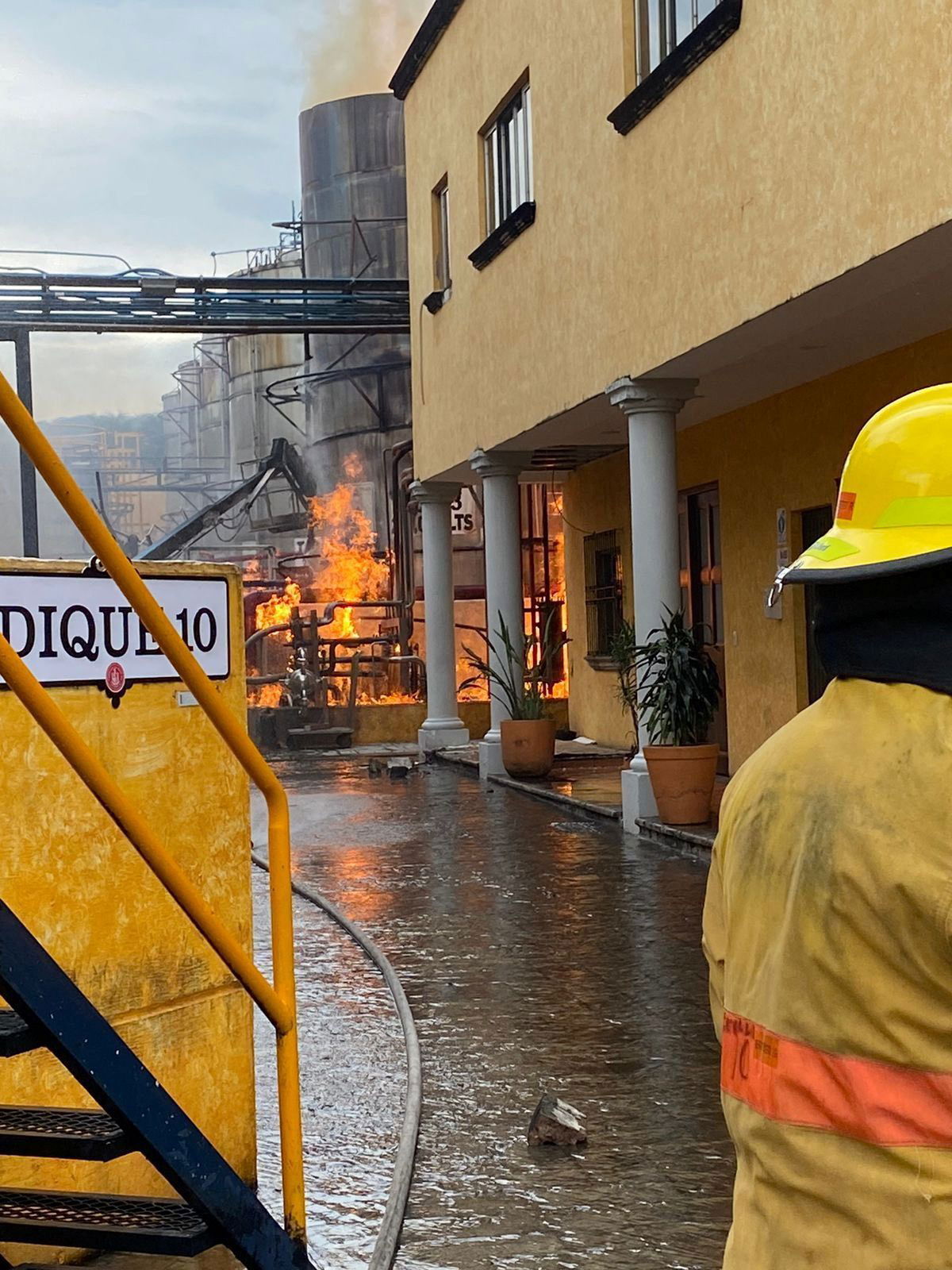 <i>JAL Civil Protection/X/Reuters via CNN Newsource</i><br/>A fire burns following an explosion at a Jose Cuervo tequila plant