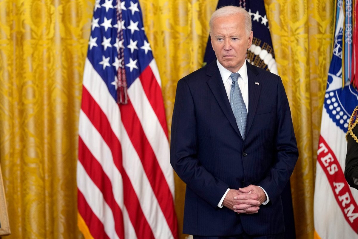 <i>Susan Walsh/AP via CNN Newsource</i><br/>President Joe Biden attends a Medal of Honor ceremony at the White House on July 3