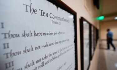 A copy of the Ten Commandments is posted along with other historical documents in a hallway of the Georgia Capitol on June 20