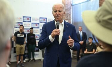President Joe Biden speaks to supporters and volunteers during a visit to a campaign office in Philadelphia on July 7