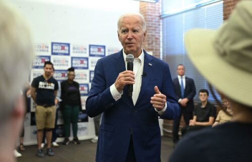 President Joe Biden speaks to supporters and volunteers during a visit to a campaign office in Philadelphia on July 7