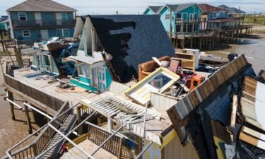 An aerial view shows a destroyed home in Surfside Beach