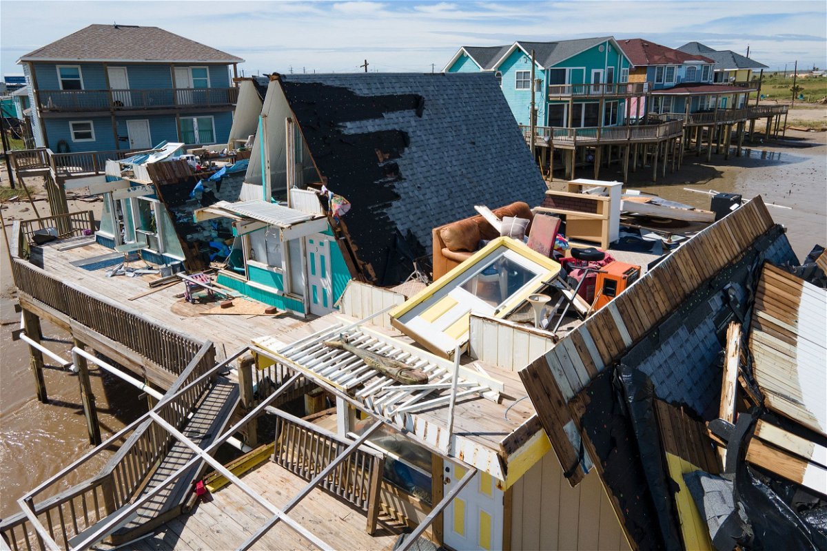 <i>Mark Felix/AFP/Getty Images via CNN Newsource</i><br/>An aerial view shows a destroyed home in Surfside Beach