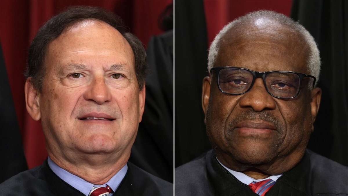 <i>Alex Wong/Getty Images via CNN Newsource</i><br/>Democratic Rep. Alexandria Ocasio-Cortez of New York has introduced articles of impeachment against conservative Supreme Court Justices Samuel Alito and Clarence Thomas over their failure to disclose gifts they have received while serving on the court.
