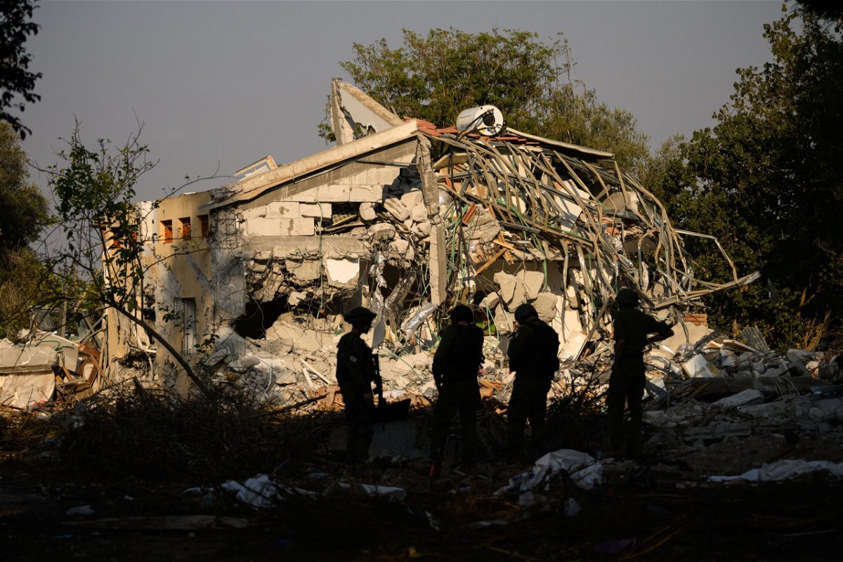 <i>Leon Neal/Getty Images via CNN Newsource</i><br/>A home destroyed during the attack by Hamas is seen within Kibbutz Be'eri on October 14