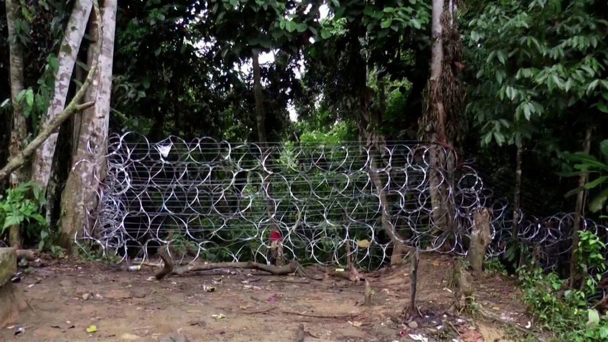 <i>Ombudsman's Office of Colombia/Handout/Reuters via CNN Newsource</i><br/>Barbed wire blocks a passage at the Panama-Colombia border