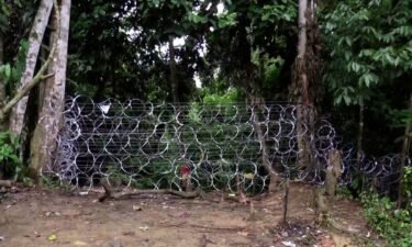 Barbed wire blocks a passage at the Panama-Colombia border