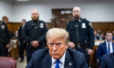 Former US President and Republican presidential candidate Donald Trump attends his criminal trial at Manhattan Criminal Court in New York City