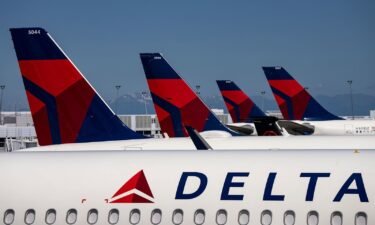 Delta Airlines planes are seen parked at Seattle-Tacoma International Airport on June 19