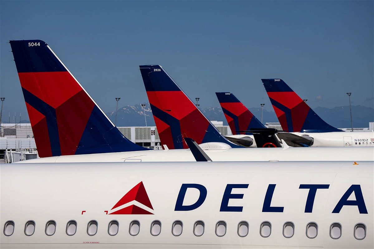 <i>Kent Nishimura/Getty Images/File via CNN Newsource</i><br/>Delta Airlines planes are seen parked at Seattle-Tacoma International Airport on June 19