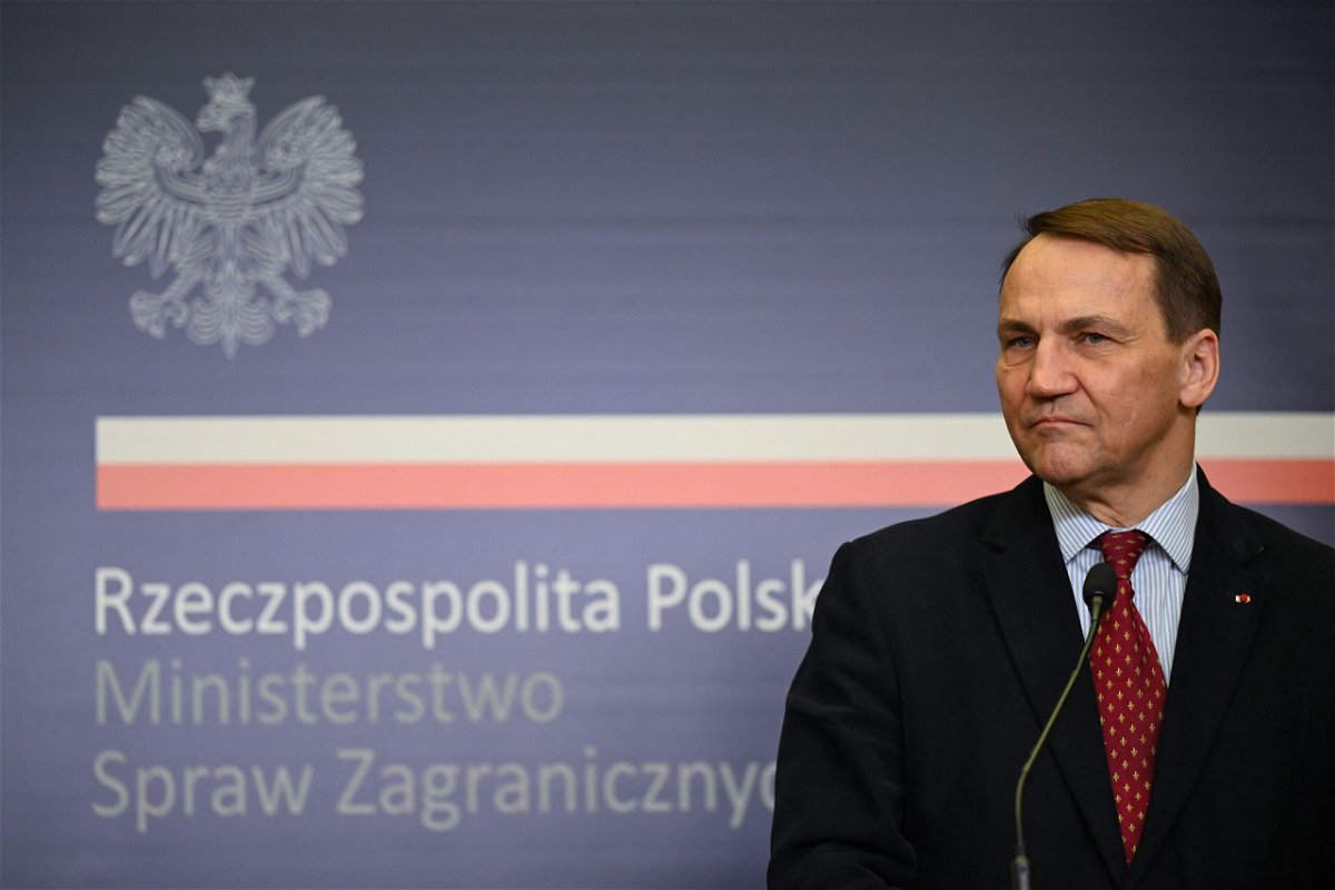 <i>Sergei Gapon/AFP/Getty Images/File via CNN Newsource</i><br/>Polish Foreign Minister Radoslaw Sikorski at the Foreign Ministry in Warsaw on February 5.
