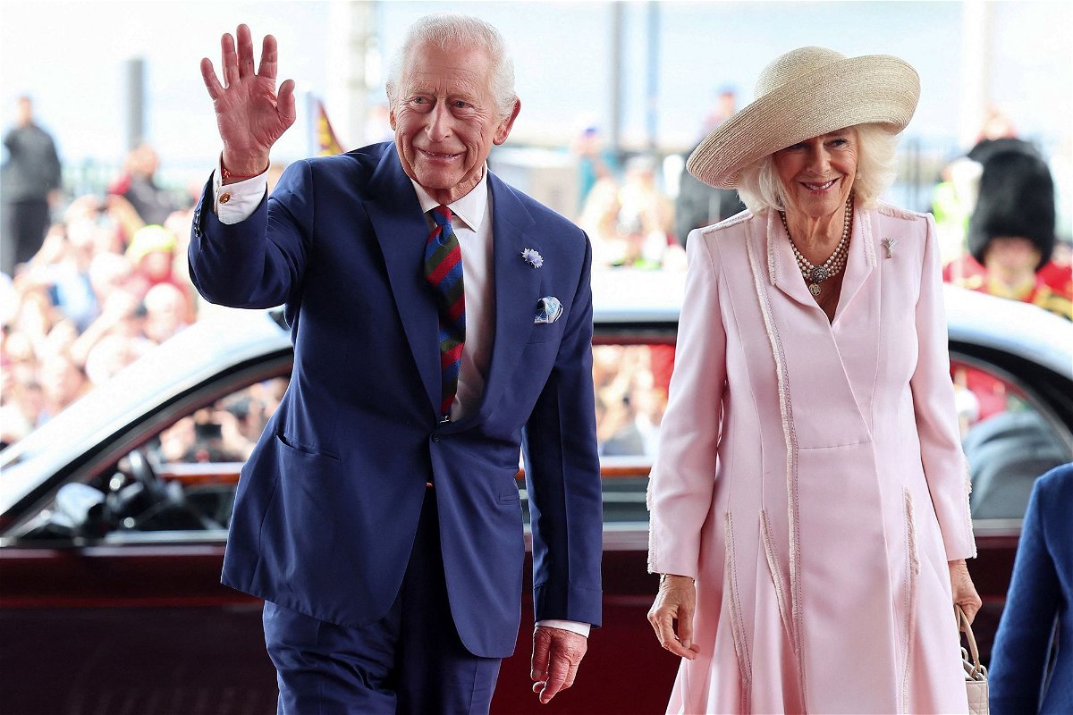 <i>Chris Jackson/AFP/Getty Images via CNN Newsource</i><br/>King Charles and Queen Camilla arrive at the Welsh parliament during a visit to commemorate the 25th anniversary of the Senedd