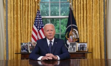 U.S. President Joe Biden delivers an address to the nation from the Oval Office of the White House.