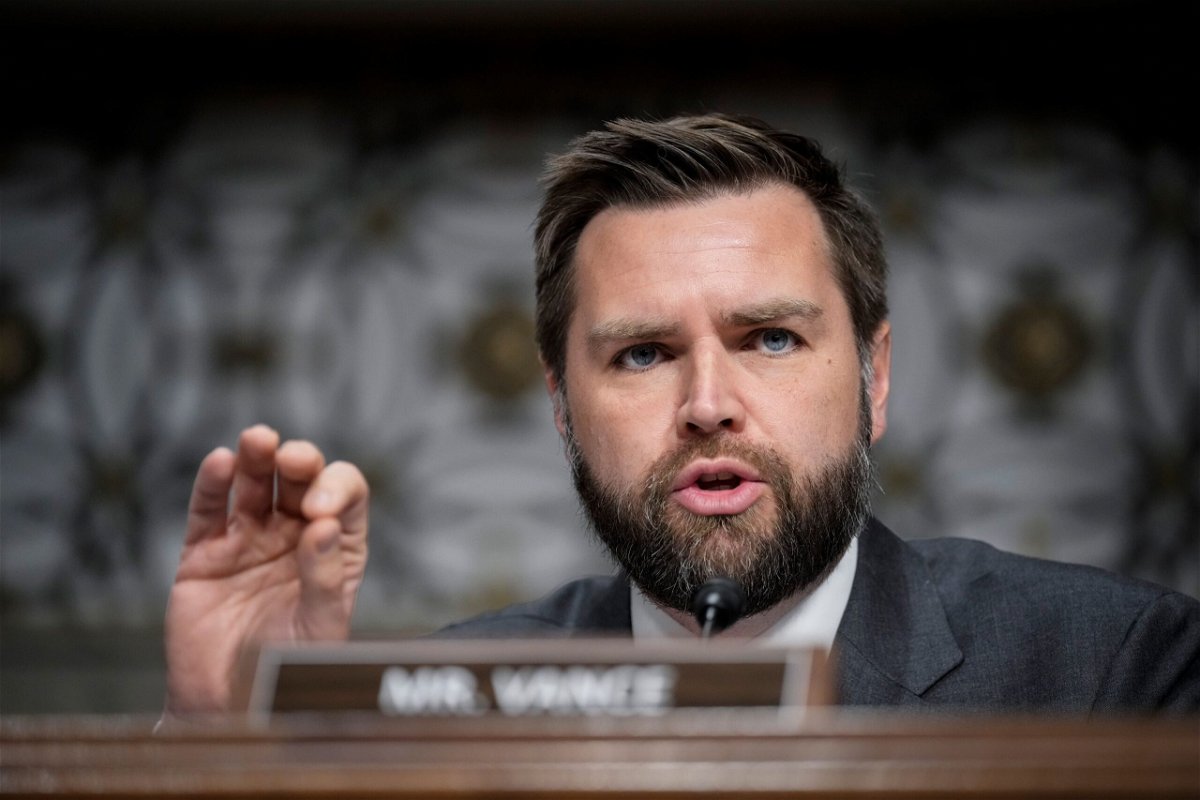 <i>Drew Angerer/Getty Images via CNN Newsource</i><br/>Sen. J.D. Vance questions former executives of failed banks during a Senate Banking Committee hearing on Capitol Hill in May 2023.