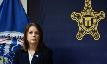 United States Secret Service Director Kimberly Cheatle looks on during a press conference at the Secret Service's Chicago Field Office on June 4