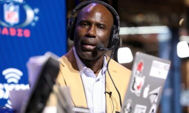 Former NFL player Terrell Davis speaks during an NFL media event in Miami on January 31