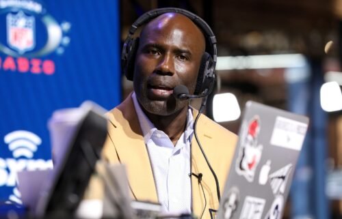 Former NFL player Terrell Davis speaks during an NFL media event in Miami on January 31
