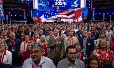 Delegates pose for the convention’s official photo at the 2024 Republican National Convention hosted at the Fiserv Forum in Milwaukee