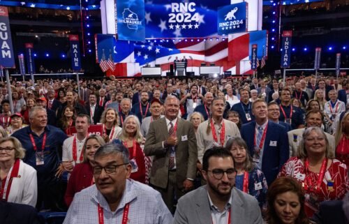 Delegates pose for the convention’s official photo at the 2024 Republican National Convention hosted at the Fiserv Forum in Milwaukee