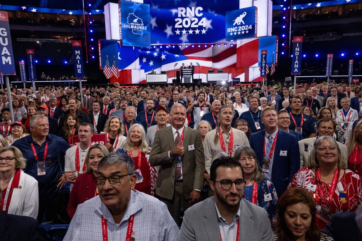 <i>Will Lanzoni/CNN via CNN Newsource</i><br/>Delegates pose for the convention’s official photo at the 2024 Republican National Convention hosted at the Fiserv Forum in Milwaukee