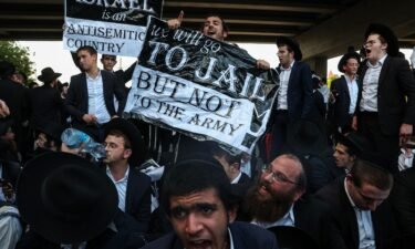 Ultra-Orthodox Jewish men protest against the draft on July 16