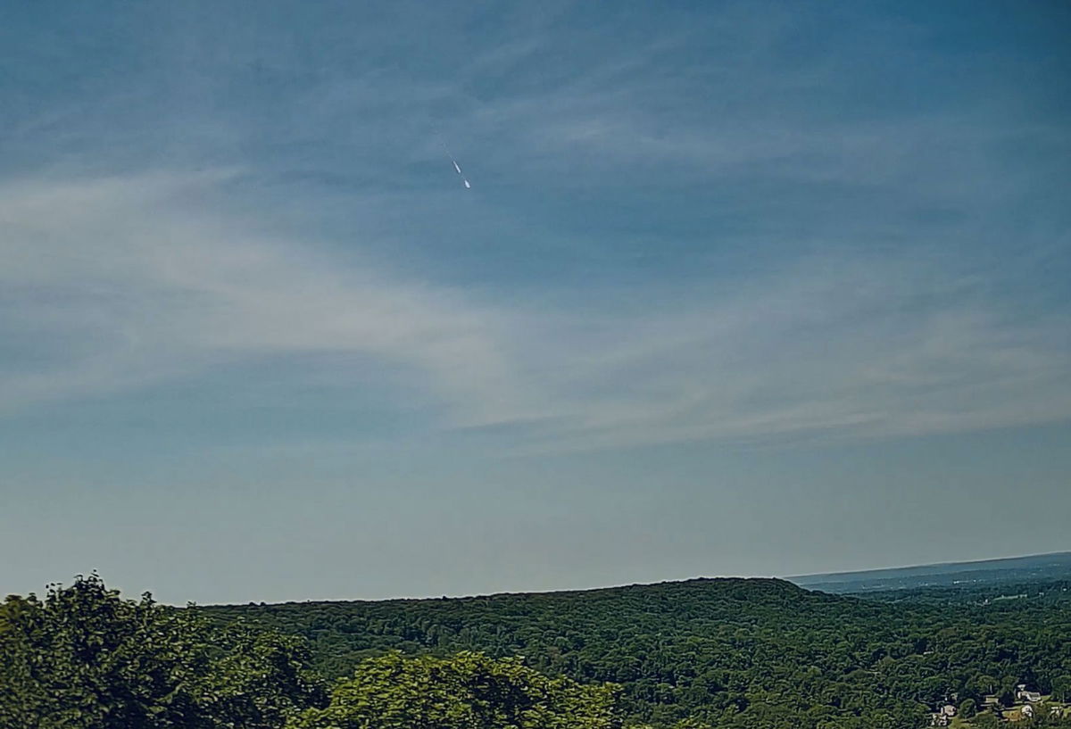 <i>Mark K. via CNN Newsource</i><br/>A video still captures a rare daytime fireball streaking over Northford