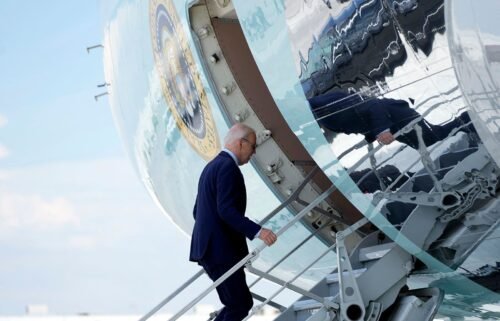 US President Joe Biden boards Air Force One as he departs Harry Reid International Airport in Las Vegas