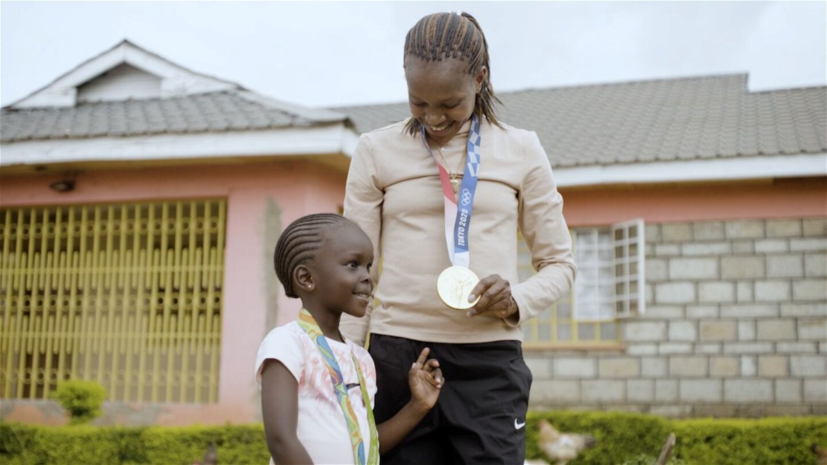 <i>CNN via CNN Newsource</i><br/>Middle-distance runner Faith Kipyegon and her daughter Alyn. The Kenyan Olympian has continued to break records since becoming a mother
