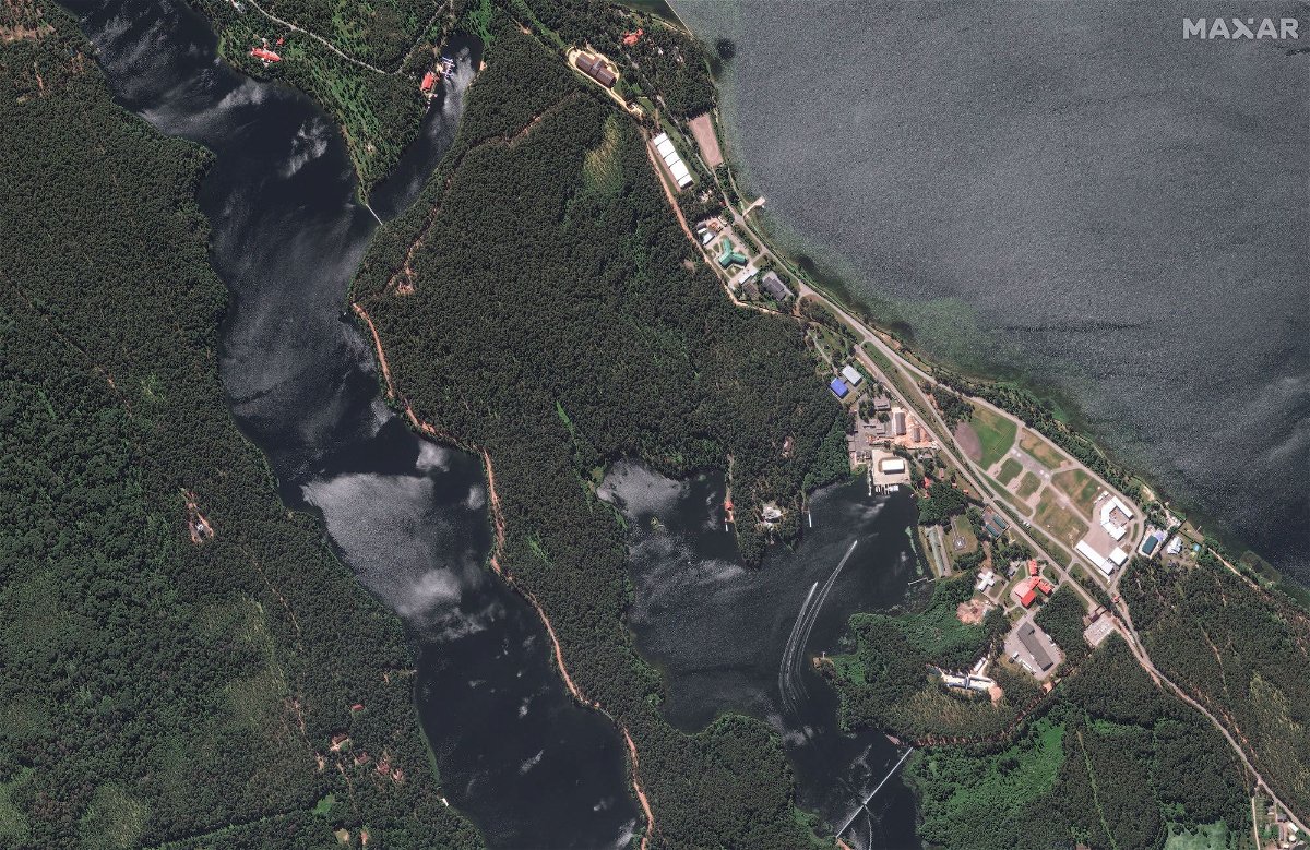 <i>Maxar Technologies via CNN Newsource</i><br/>Satellite image provided by Maxar Technologies shows an air defense system near the summer residence of Russian President Vladimir Putin.