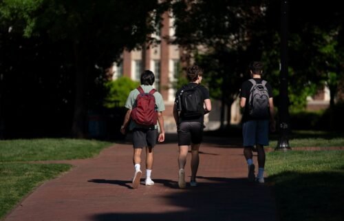 Students walk on campus at the University of North Carolina on May 1