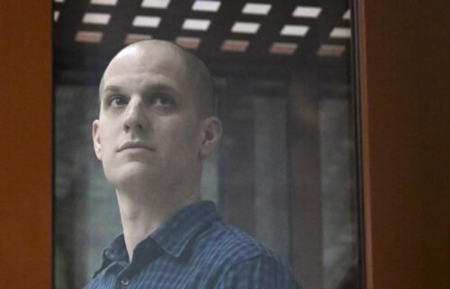 US journalist Evan Gershkovich pictured prior to a hearing in Yekaterinburg's Sverdlovsk Regional Court on June 26.