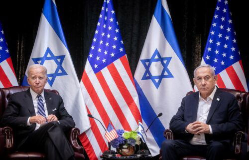 President Joe Biden sits with Israeli Prime Minister Benjamin Netanyahu at an Israeli war cabinet meeting
