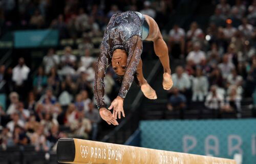 Simone Biles competes in the qualifying round at the Paris Olympics.