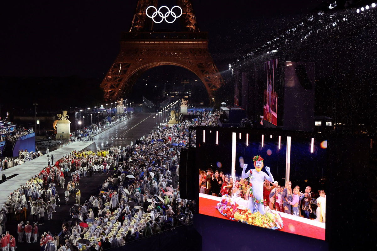 <i>Ludovic Marin/Pool/AP via CNN Newsource</i><br/>Philippe Katerine performing on a giant screen