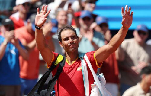 Rafael Nadal waves after losing his match against Novak Djokovic.
