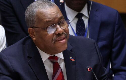Haiti's Prime Minister Garry Conille speaks during a Security Council meeting at the UN headquarters in New York City