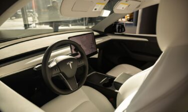 The interior of a Tesla Model Y electric vehicle at the company's showroom in New York.