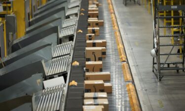 Packages travel on a conveyor during Cyber Monday at the Amazon's fulfillment center in Robbinsville