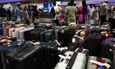 Bags await reunification with their owners in the Delta Air Lines baggage claim area Los Angeles International Airport on July 24